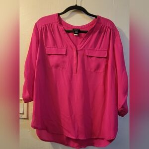 Torrid Harper Georgette 3/4 sleeve pink blouse Sz 1